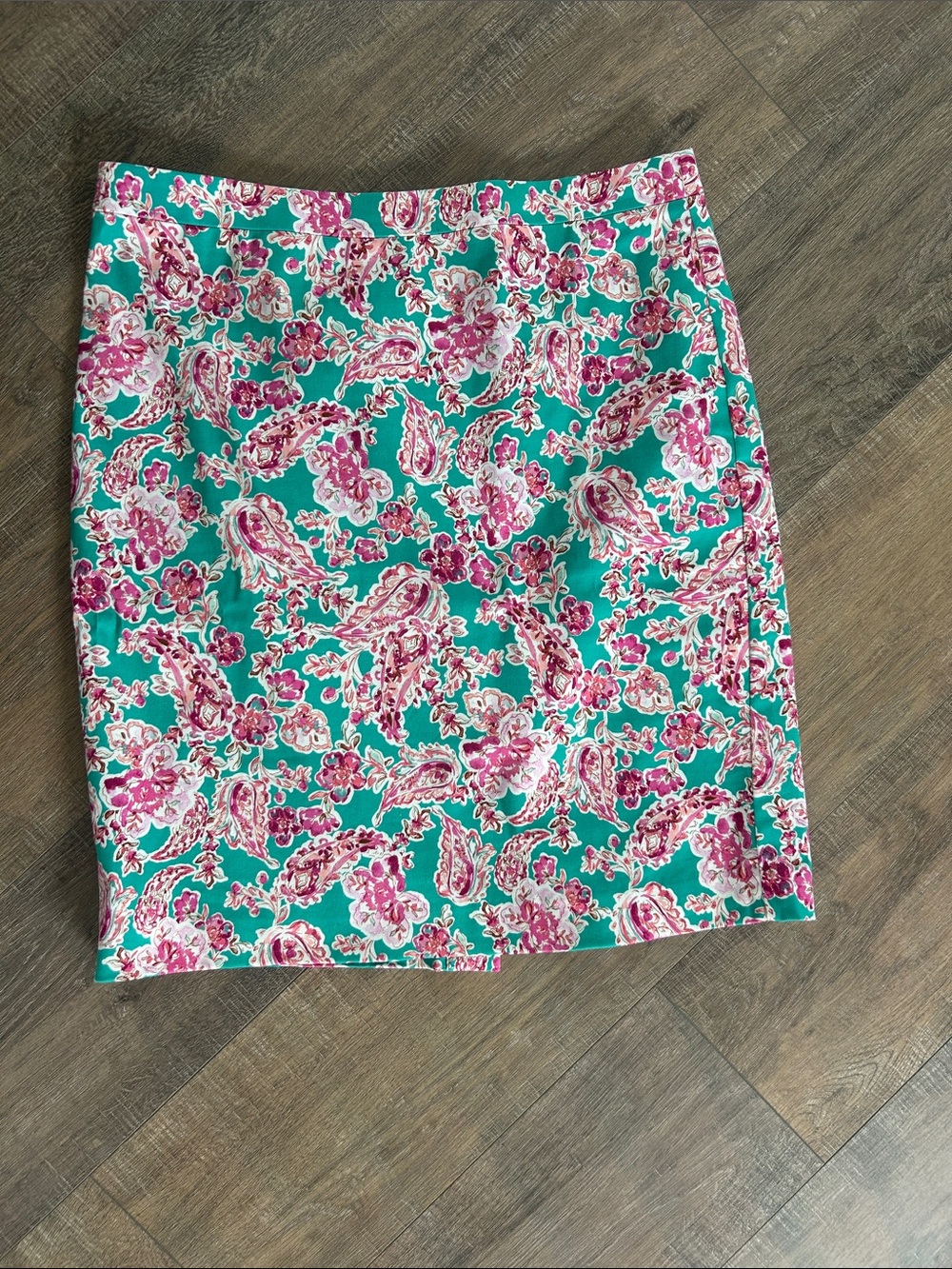 J. Crew Teal Floral Paisley Midi Skirt